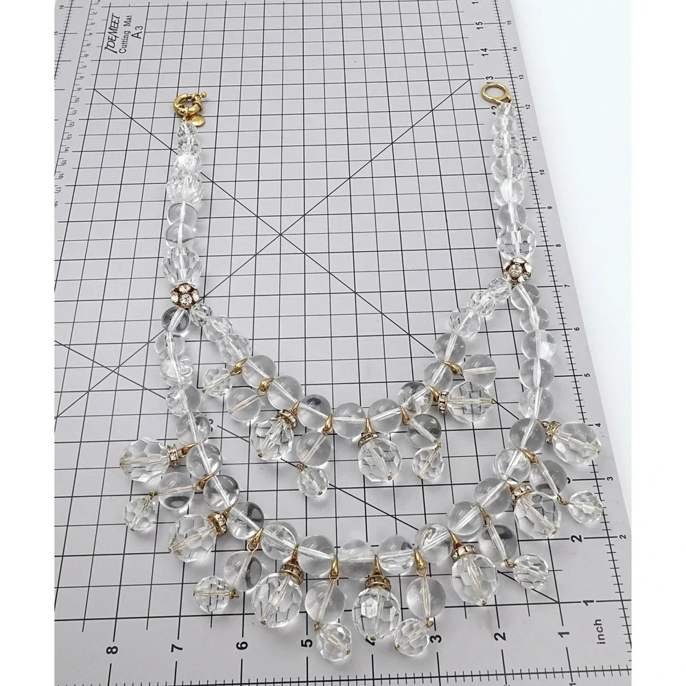 J Crew Clear Lucite Bead Bib Statement Necklace Chandelier Multi Strand Collar